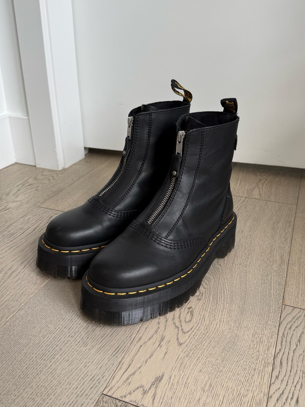 Dr. Martens Jetta Black Leather Front-Zip Platform Boots